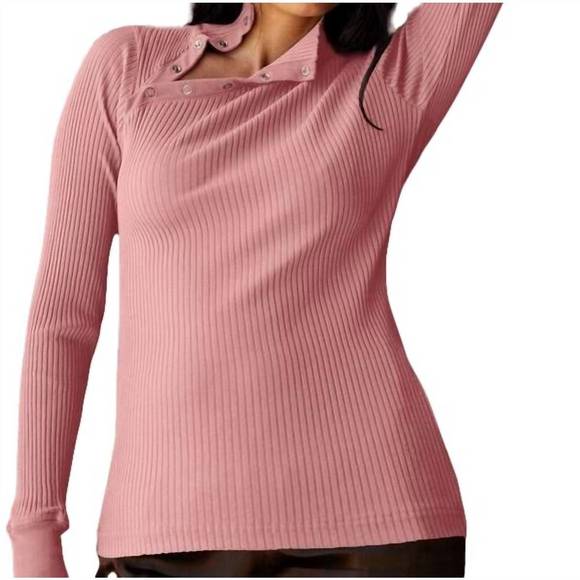 NEW LAMADE andre long sleeve snap turtleneck top in pink quartz - Picture 4 of 4